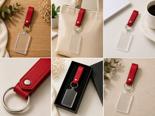 Long Rectangle Acrylic Keychain with strap (Pack of 50)